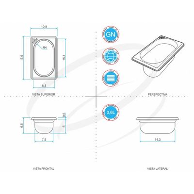 Super Kit 50 Cubas Gastronomicas Inox 1/9x65mm Brasinox