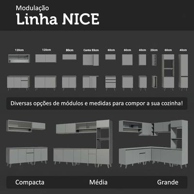 Armário De Cozinha Compacta Suspenso 200cm Cinza Nice Madesa 04 Cinza