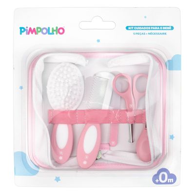 Kit Higiene Para Bebê 5 Pçs C/ Nécessaire Rosa - Pimpolho Rosa