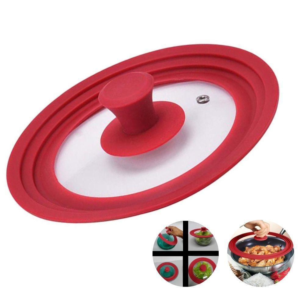 Tampa De Vidro Panela Silicone Frigideira Multiuso 3 Em 1 Vermelho P