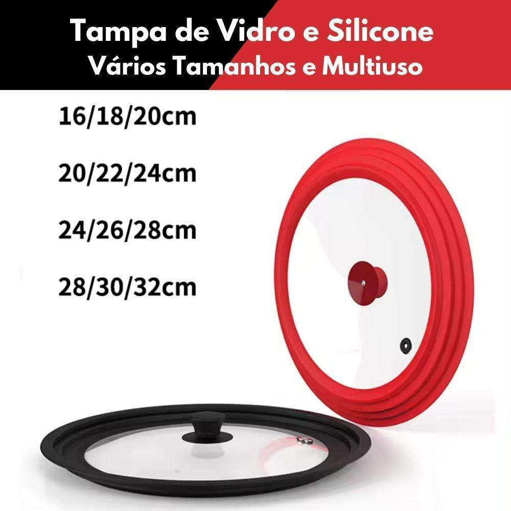 Tampa De Vidro Panela Silicone Frigideira Multiuso 3 Em 1 Vermelho G