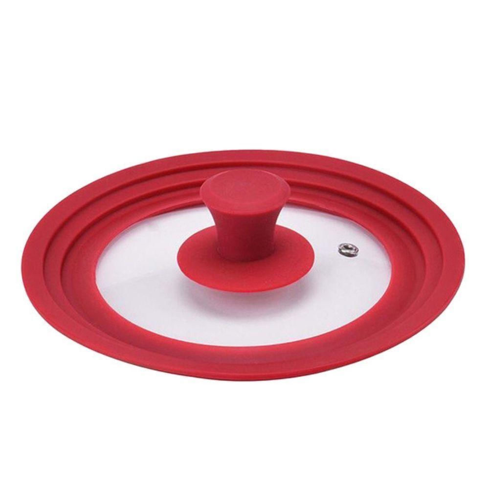 Tampa De Vidro Panela Silicone Frigideira Multiuso 3 Em 1 Vermelho P