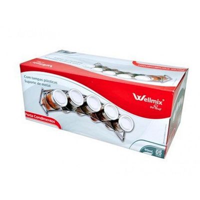 Porta Condimento De Vidro 5 Potes E Suporte Wellmix