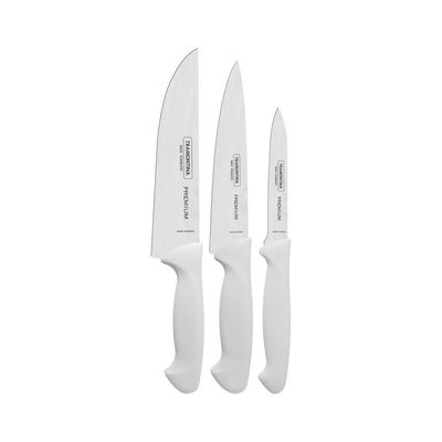 Jogo de Facas Tramontina Premium Inox e Cabos Branco 3 Peças