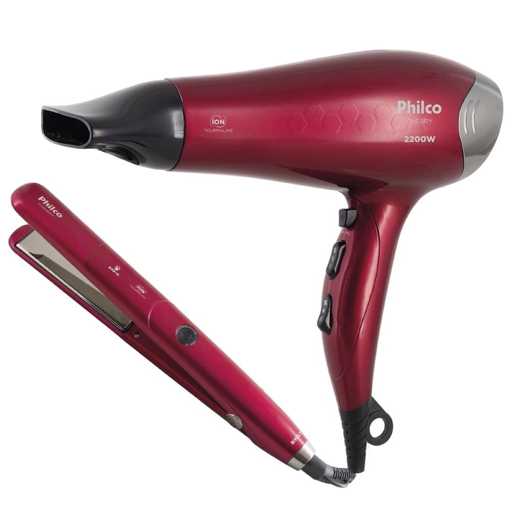 Kit Beleza PKT3250 Cherry Philco Com Secador 2200W e Prancha de Cabelo 220V