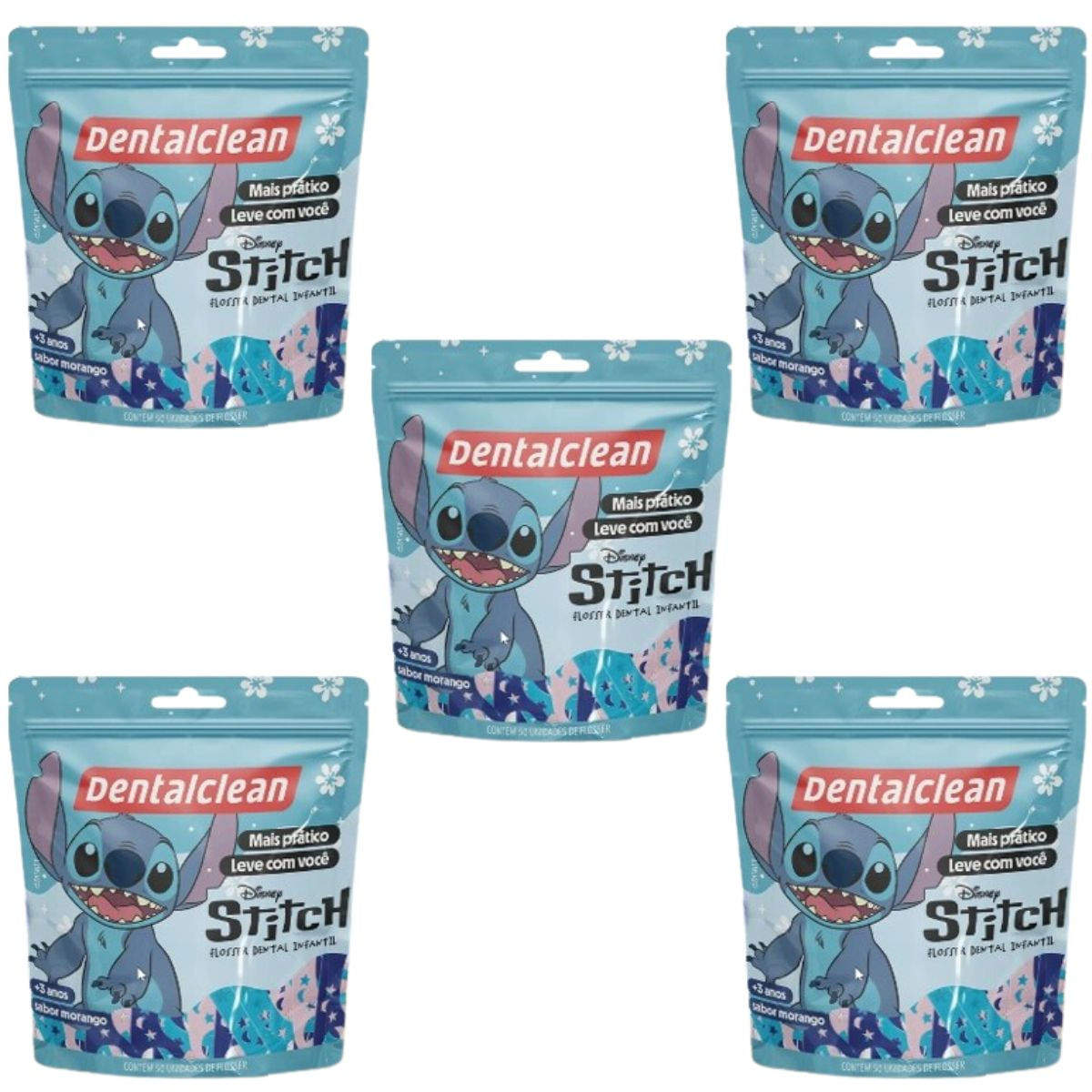5X FIO DENTAL FLOSSER INFANTIL STITCH MORANGO - DENTALCLEAN
