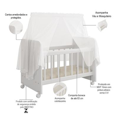 Kit 03 Berços Para Boneca Magia C02 Brinquedo Infantil Branco - Lyam Decor