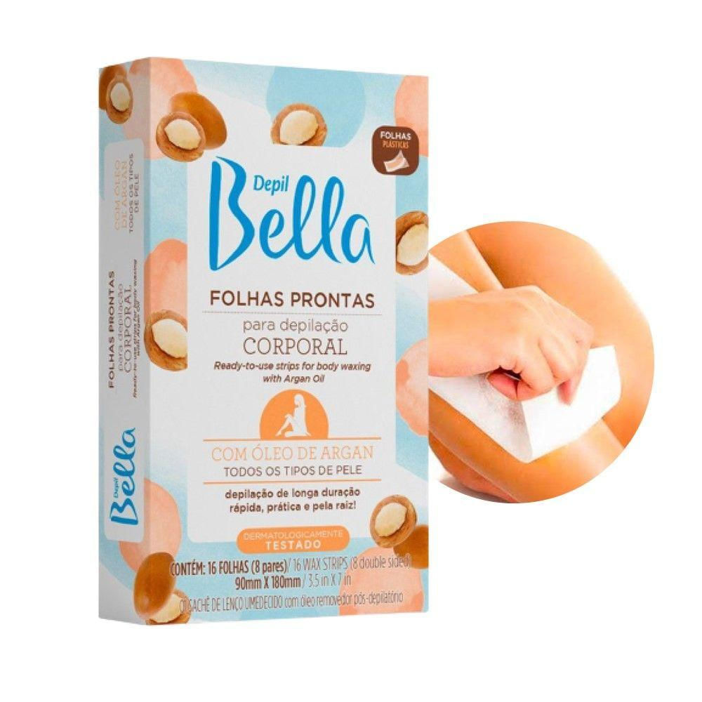 Folhas Prontas Para Depilação Corporal Pernas Braços Depil Bella Argan 16 Unidades