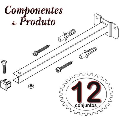 12 Suportes Refletor Base Reta Braço 70 Cm 12 Cjts - Branco