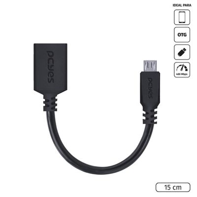 Adaptador OTG Micro USB para USB 2.0 15CM Preto Conexão com Celulares Smartphones Tablets - PAMUP-15