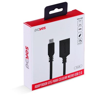 Adaptador OTG Micro USB para USB 2.0 15CM Preto Conexão com Celulares Smartphones Tablets - PAMUP-15