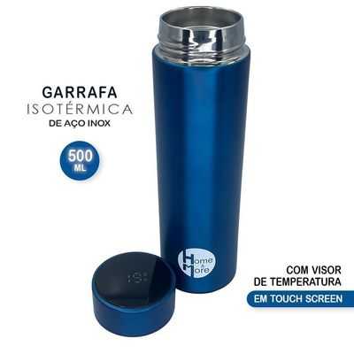 Garrafa Térmica Azul Inox Com Visor Led E Filtro 500ml