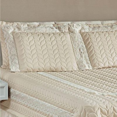 Colcha Queen Romantica Micropercal 200 Fios 5 Peças - Palha