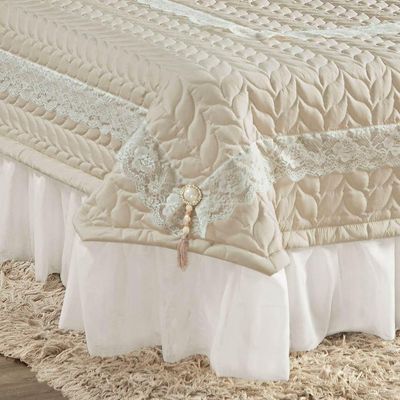 Colcha Queen Romantica Micropercal 200 Fios 5 Peças - Palha