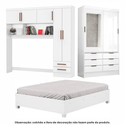 Guarda Roupa Sevilha Com Espelho E Cama Casal Carioca Móveis Branco