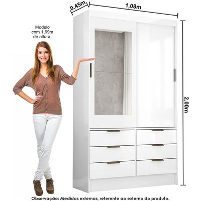 Guarda Roupa Modulado Sevilha Com Espelho Carioca Móveis Branco