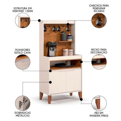 Armário Multiuso Cantinho Do Café Flow 2 Portas Ej Móveis Off White-freijó