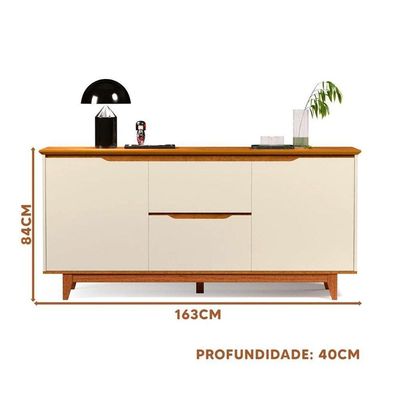 Balcão Buffet Flow 2 Portas 2 Gavetas 163cm Ej Móveis Off White-freijó