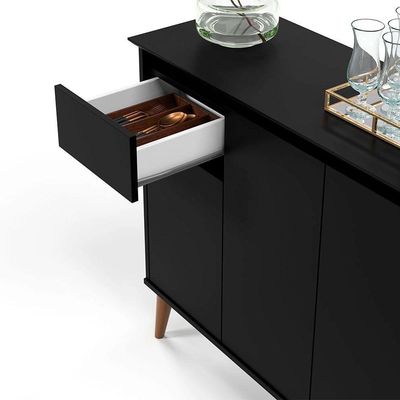 Aparador Buffet Veneza 3 Portas 1 Gaveta 93cm Ej Móveis Preto