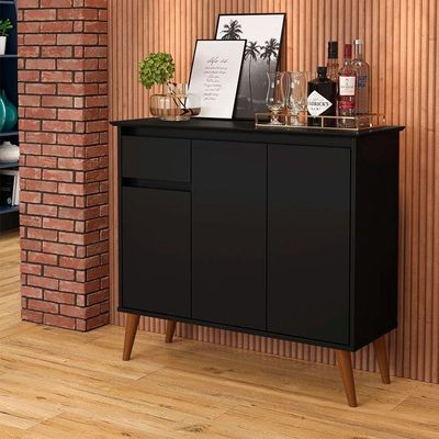 Aparador Buffet Veneza 3 Portas 1 Gaveta 93cm Ej Móveis Preto