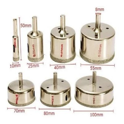 Kit 7 Brocas Diamantadas Serra Copo Vidro Mármore 10/25/40/55/70/80/100mm