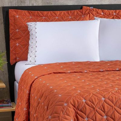 Cobre Leito King Ideale 200 Fios Bordado 6 Peças - Terracota