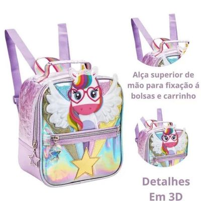 Lancheira Térmica Infantil Escolar Menina Unicórnio Lilás Denlex