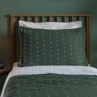 Cobre Leito Solteiro Decor Bordado 200 Fios 2 Peças - Verde