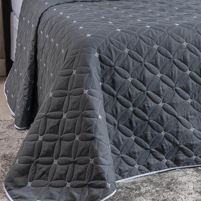 Cobre Leito King Ideale 200 Fios Bordado 6 Peças - Grafite