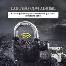 Cadeado Com Alarme Sonoro 110db Antifurto Para Portões Casa E Veículos