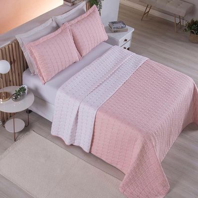 Cobre Leito King Cristal Percal 200 Fios Bordado 3 Peças - Rose
