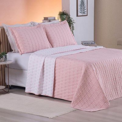Cobre Leito King Cristal Percal 200 Fios Bordado 3 Peças - Rose
