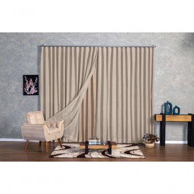 Cortina Microfibra Com Linho 2,80x2,80 Para Trilho Duplo avelã