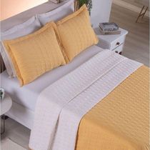 Cobre Leito Casal Padrão Cristal Percal 200 Fios Bordado 3 Peças - Amarelo
