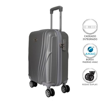 Mala De Bordo Pequena Para Viagem Em ABS Ika Vanguard Cadeado Integrado Rodas Duplas 360º Cinza P