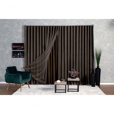 Cortina Microfibra Com Voil 2,80x2,30 Para Trilho Suíço marrom-escuro