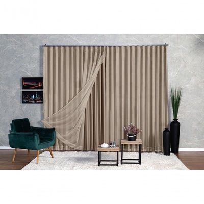 Cortina Microfibra Com Voil 2,80x2,30 Para Trilho Suíço avelã