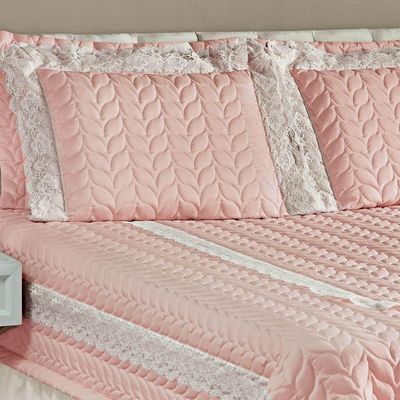 Colcha Queen Romantica Micropercal 200 Fios 5 Peças - Rosê
