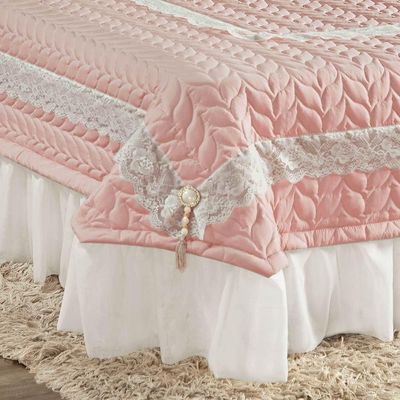 Colcha Queen Romantica Micropercal 200 Fios 5 Peças - Rosê