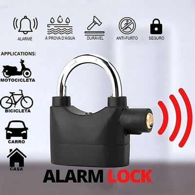 Cadeado Antifurto Com Alarme Sonoro 110db Para Portões Casa Bicicleta E Veículos