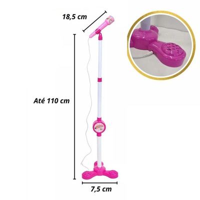 Microfone Karaokê Com Pedestal Menina Use No Celular Cantar Criança