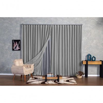 Cortina Microfibra Com Linho 5,00x2,50 Para Trilho Suíço cinza