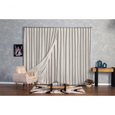 Cortina Microfibra Com Linho 2,80x2,50 Para Trilho Suíço palha