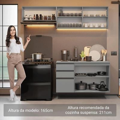 Armário De Cozinha Compacta Suspenso 200cm Nice Madesa 05 Cinza