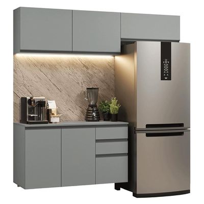 Armário De Cozinha Compacta Suspenso 200cm Nice Madesa XA05 Cinza