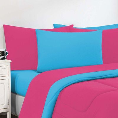 Kit Edredom + Jogo De Lençol Malha 100% Algodão Gran Moratta 4 Peças Solteiro - Pink -azul Turquesa.