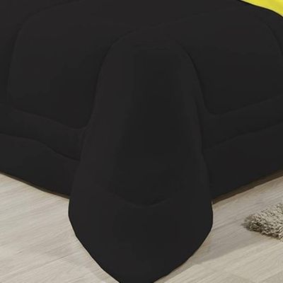 Edredom Dupla Face 100% Algodão Malha Casal Gran Moratta 01 Peça - Preto/ Amarelo
