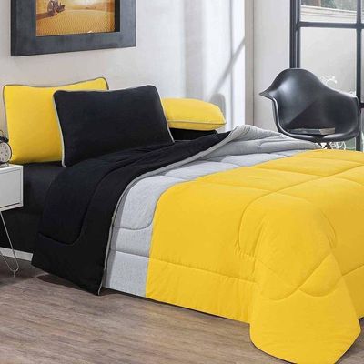 Edredom 100% Algodão Urbano 1 Peça Solteiro Amarelo-mescla-preto