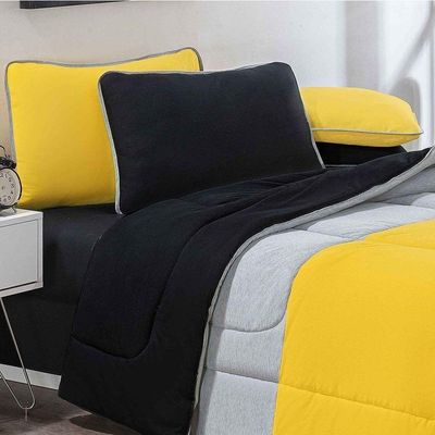 Edredom 100% Algodão Urbano 1 Peça Solteiro Amarelo-mescla-preto