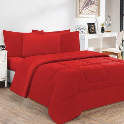 Kit Edredom Malha 100% Algodão Gran Moratta 3 Peças Queen - Vermelho-vermelho.